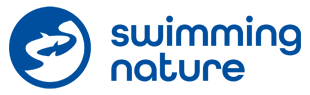 Blue and white Swimming Nature logo